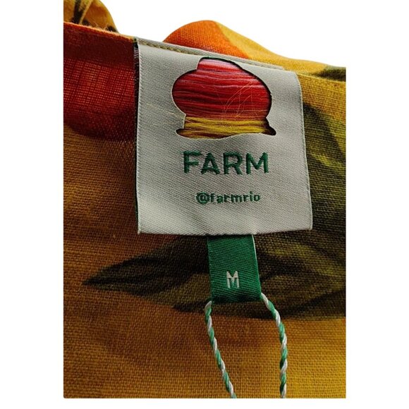 Farm Rio Fruit Lovers Mini Linen Dress Yellow Multicolor Print Size Medium New - Picture 5 of 8